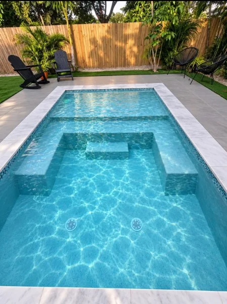 Pool steps and built-in seating